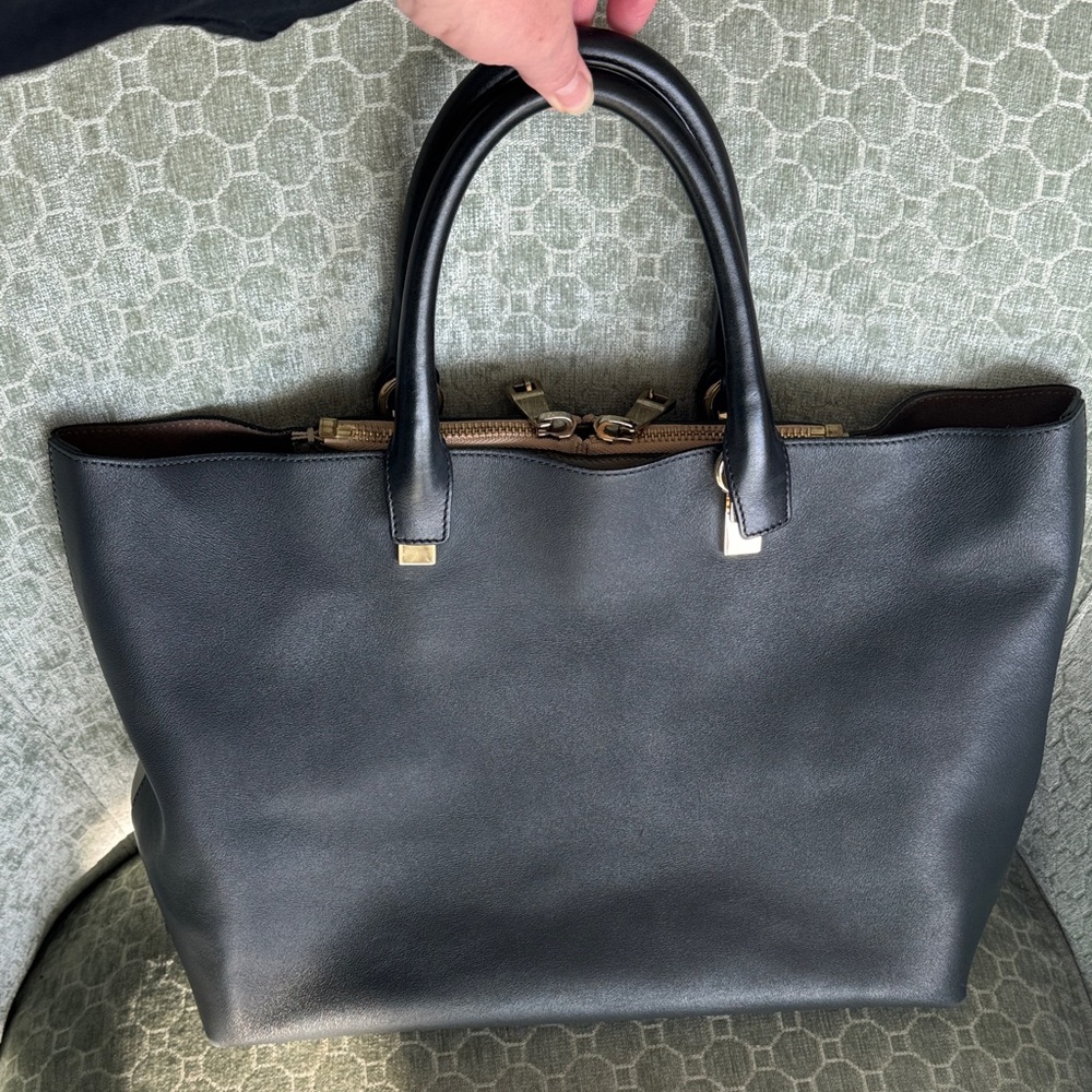 Chloe Baylee Large Two Tone Black and Taupe Leather Tote Bag EUC Authentic